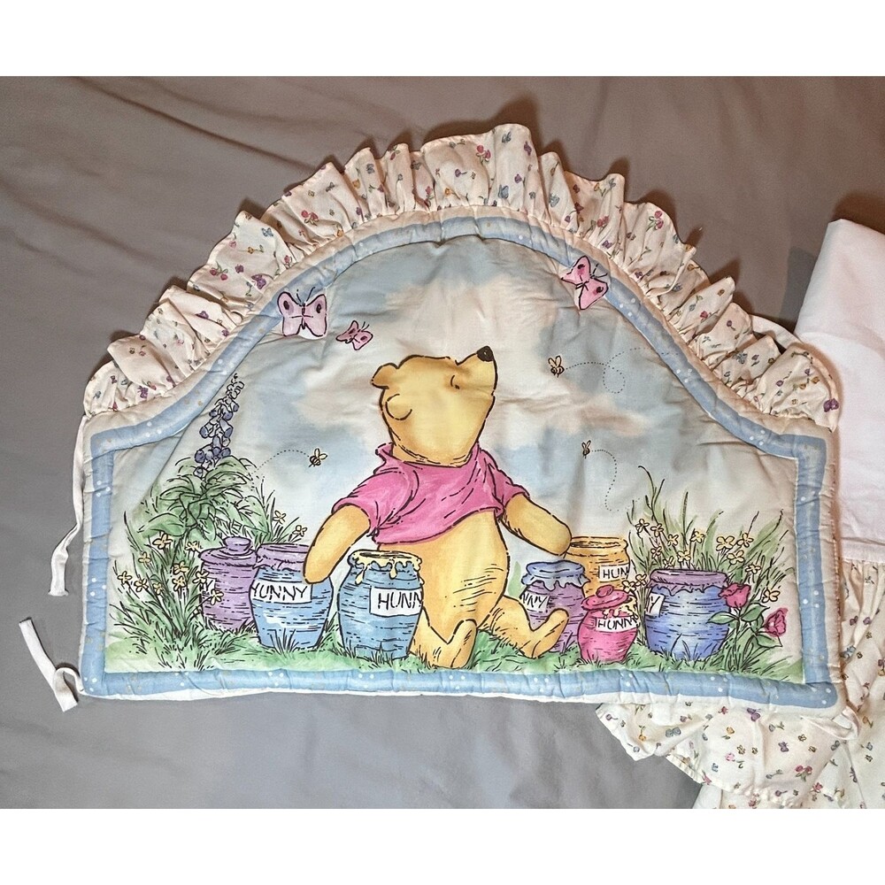 Vintage Classic Pooh Quilted Padded Crib Headboard Cover & Crib Skirt 1994 - Picture 8 of 10